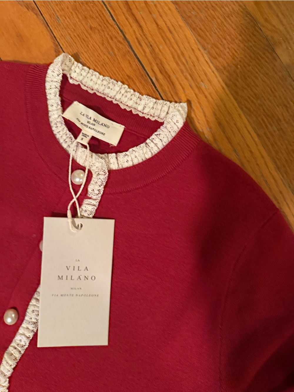 Vila Milano Women’s Red Button-Front Cardigan with Contrast Trim